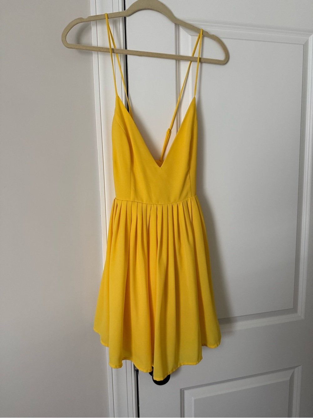 NBD Yellow V-Neck Spaghetti Strap Mini Dress